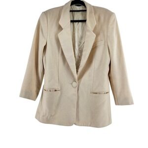 L Magnin Wool Blazer Cream Jacket Women Elegant Glam Size 12 Holiday Coat